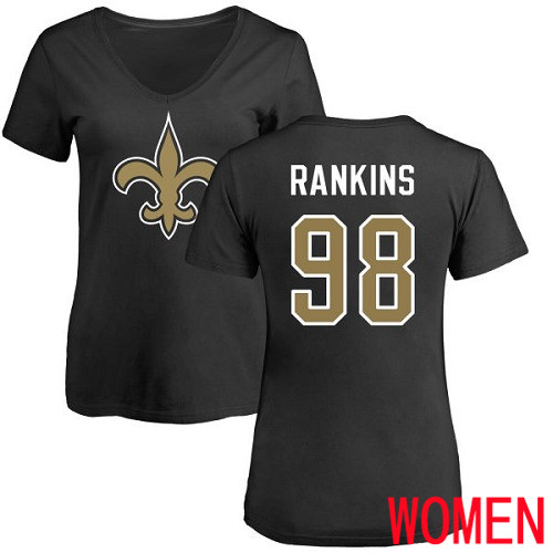 New Orleans Saints Black Women Sheldon Rankins Name and Number Logo Slim Fit NFL Football #98 T Shirt